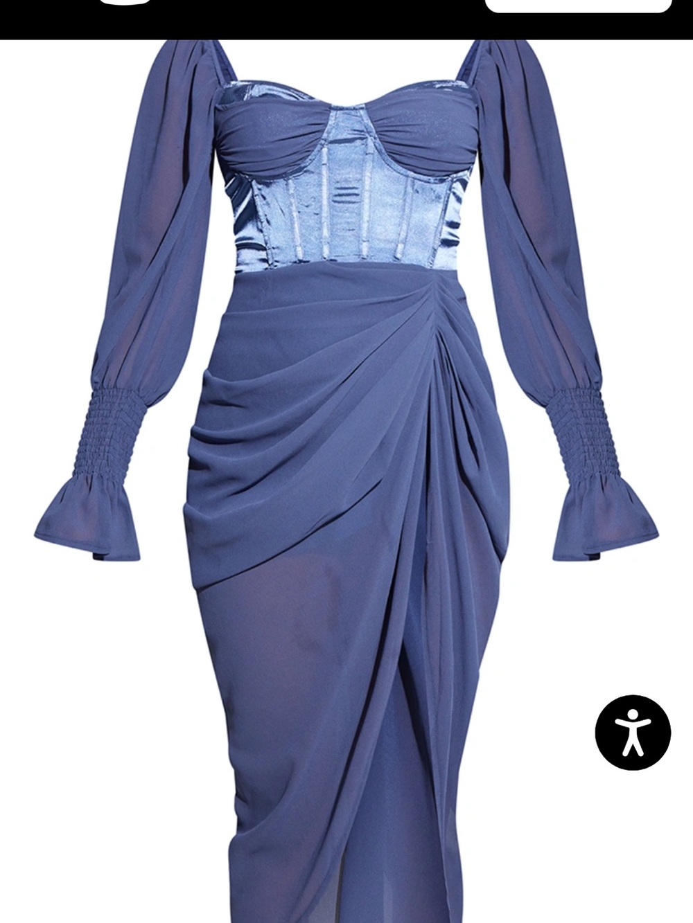 PrettyLittleThing mineral blue
Satin Insert Draped Chiffon Midi Dress size 4 - Picture 6 of 11